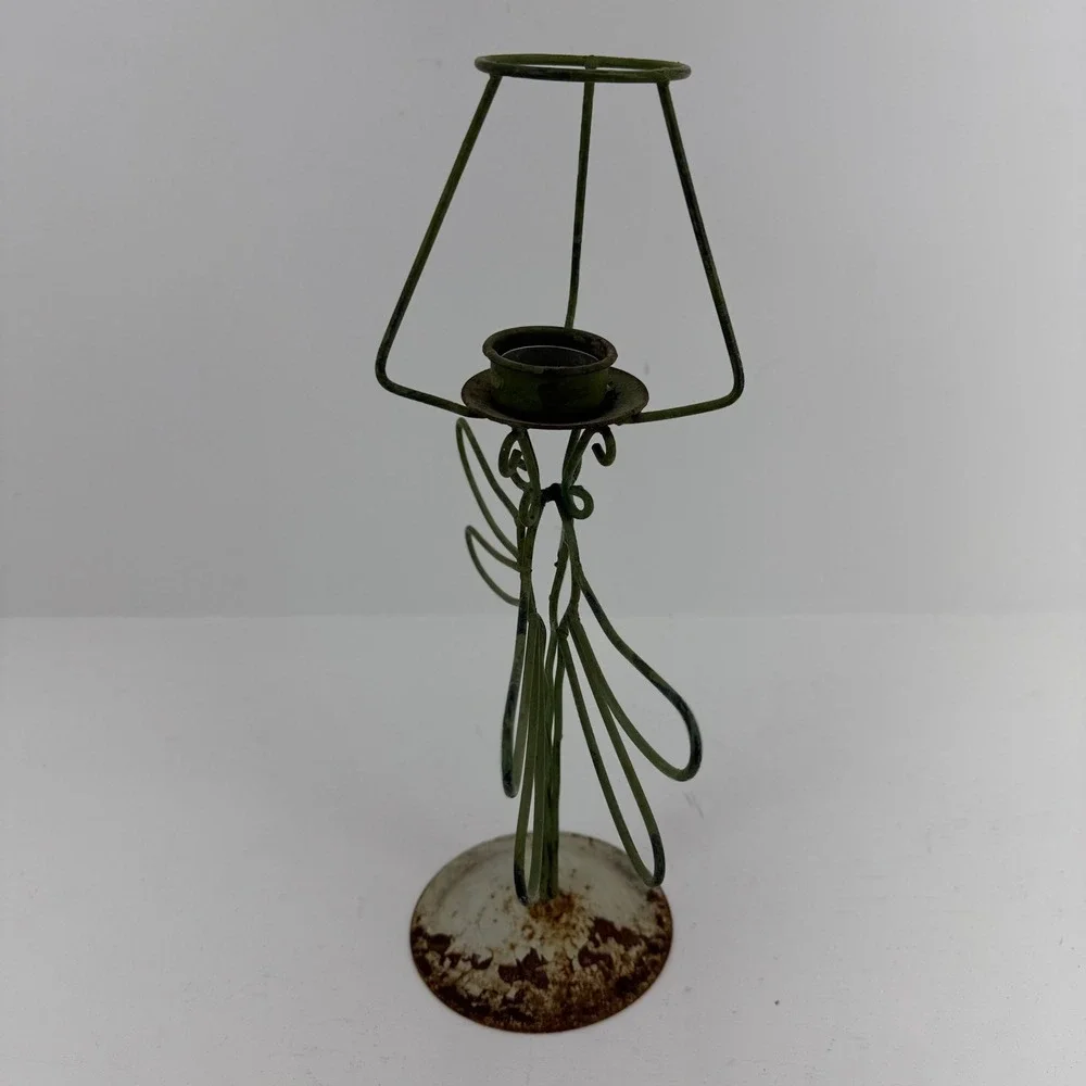Vintage‎ Green Metal Wire Dragonfly Candle Holder Rustic Garden Decor 14.5 Inch